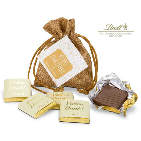 Weihnachtsgeschenk für Mitarbeiter – Vielen Dank Säckchen mit Lindt Schokolade