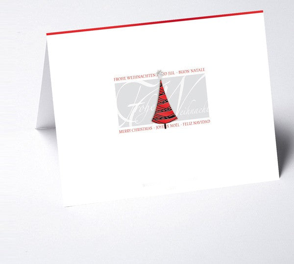 Weihnachtskarte moderne Weihnachtsbäume rot