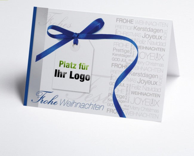 Weihnachtskarte blau Schleife