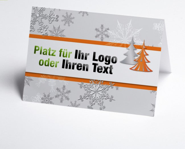 Weihnachtskarte Schneeflocke und Baum in orange