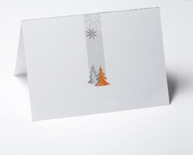 Weihnachtskarte Schneeflocke und Baum in orange