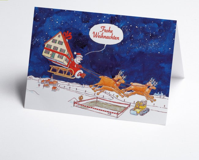 Weihnachtskarte Branche Bau Rentierschlitten