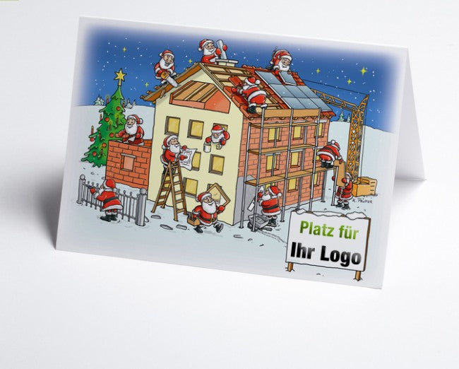 Weihnachtskarte Logo-Branchenkarte Hausbau verschiedene Gewerke