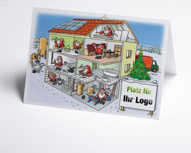 Weihnachtskarte Logo-Branchenkarte Hausbau verschiedene Gewerke