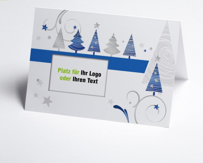 Weihnachtskarte blau grafische Bäume