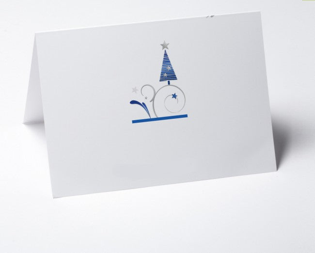 Weihnachtskarte blau grafische Bäume