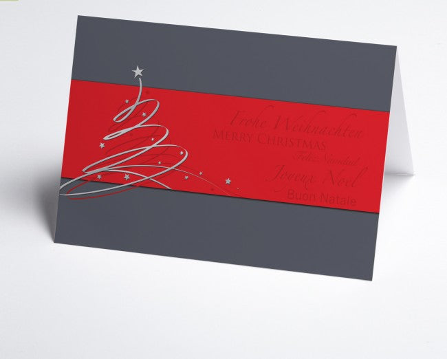 Weihnachtskarte Schwungbaum rot