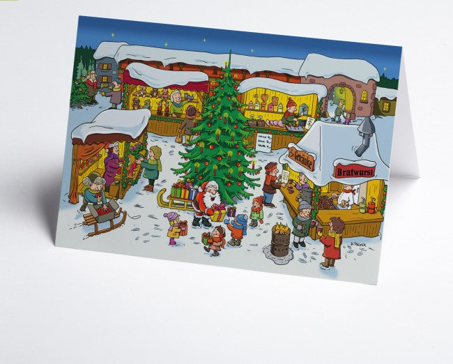 Weihnachtskarte gezeichneter Weihnachtsmarkt