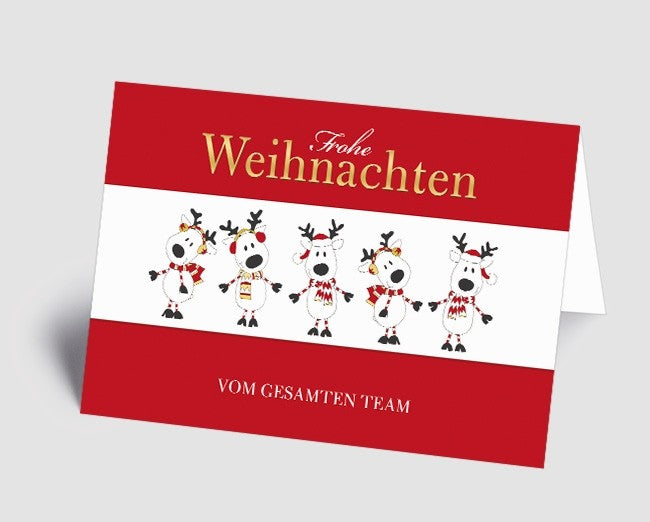 Weihnachtskarte Teamkarte rot lustige Elche