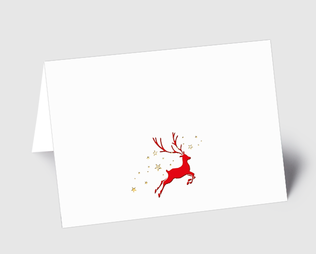 Weihnachtskarte filigranes Dorf mit Hirsch rot