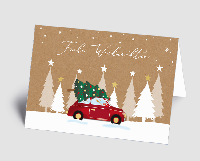 Weihnachtskarte Auto mit Weihnachtsbaum