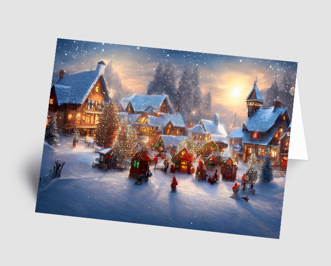 Weihnachtskarte verschneiter Weihnachtmarkt