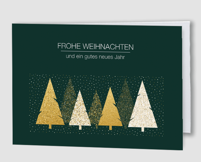 Geschäftliche Weihnachtskarte – Glitzerwald mit edlem Design grün