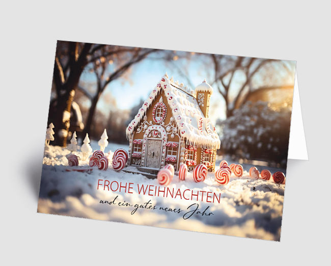 Weihnachtskarte Lebkuchenhaus