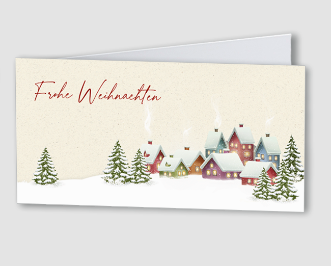 Weihnachtskarte Firma – Winterdörfchen in 3 Farbvarianten creme