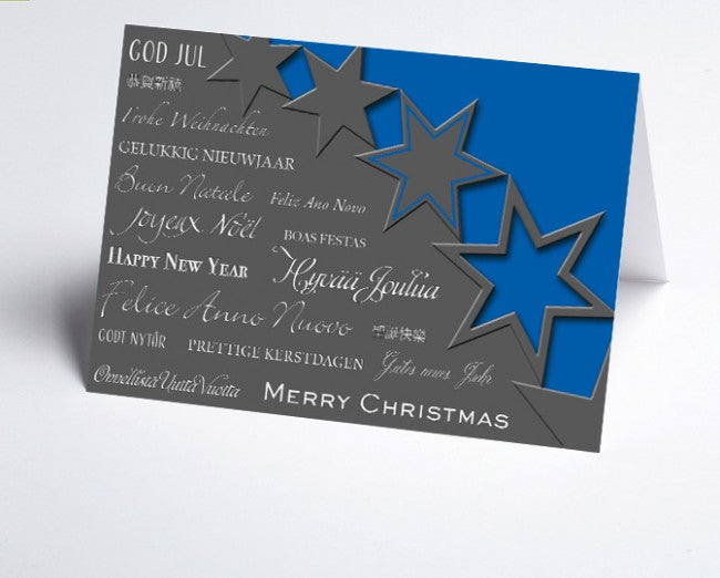 Weihnachtskarte bedruckbar mit deinem Logo – Sterne blau