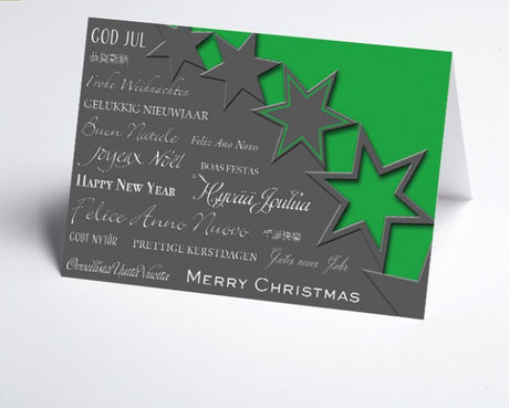 Weihnachtskarte bedruckbar mit deinem Logo – Sterne grün