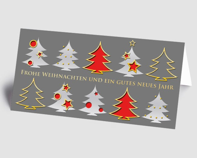 Weihnachtskarten für Mitarbeiter – Design Bäume rot
