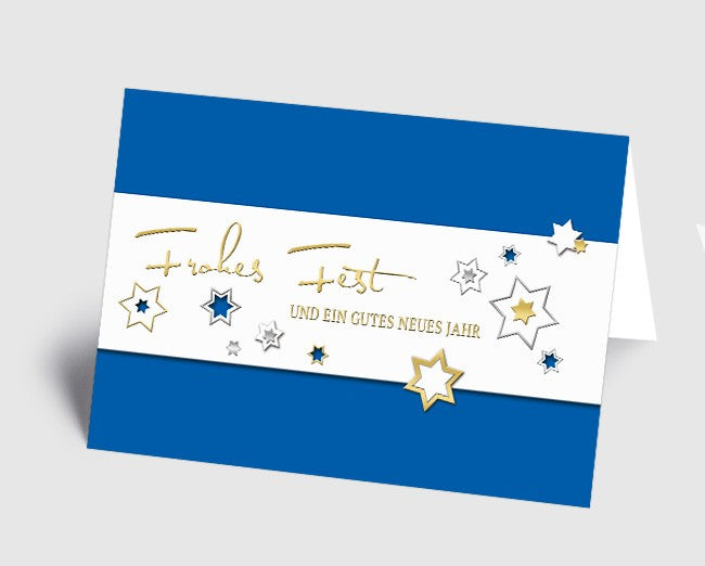 Weihnachtskarte für Mitarbeiter – Sternenzauber blau