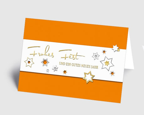 Weihnachtskarte für Mitarbeiter – Sternenzauber orange