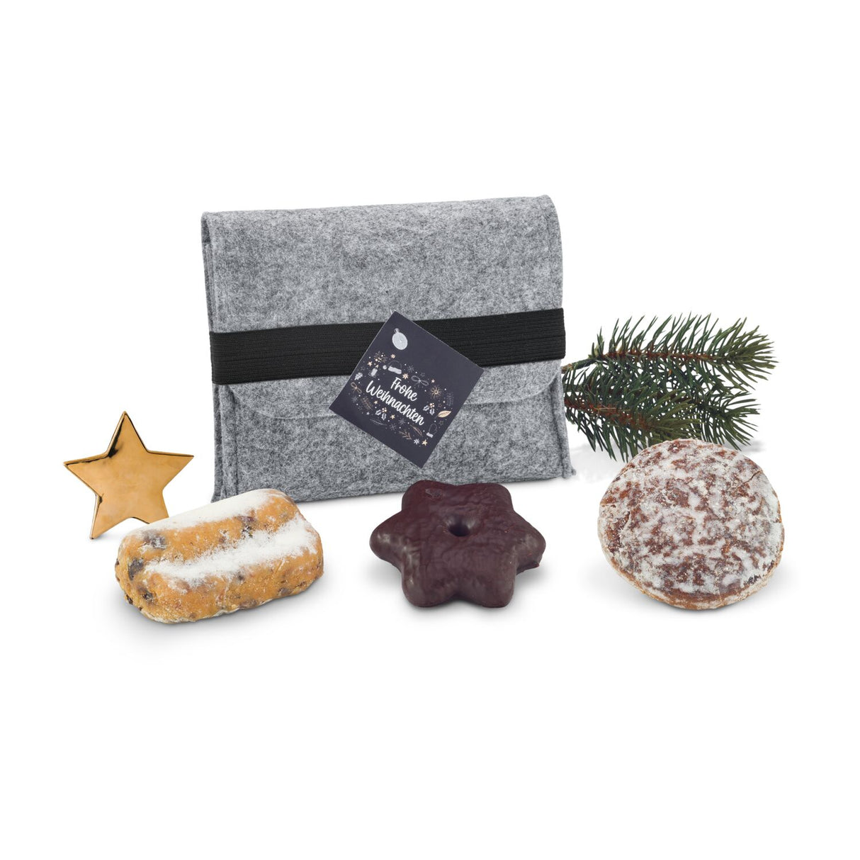 Werbeartikel: Nachhaltiges Kunden-Weihnachtsgeschenk - Filztasche mit Gebäck