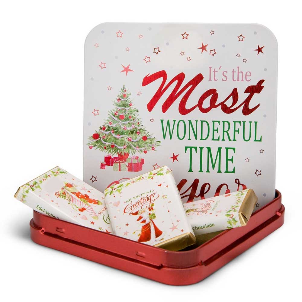 Weihnachtsgeschenk Kunden - Schokoladendose Weiße Weihnacht