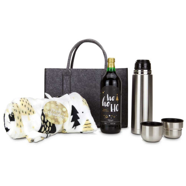 Weihnachtsgeschenk Mitarbeiter – Gemütliche Filztasche mit Decke & Glühwein