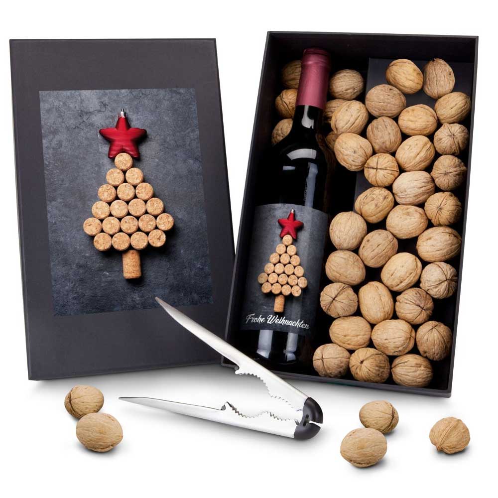 Weihnachtsgeschenk Geschäftspartner – Wein-Ge-Nüsse Set exklusiv