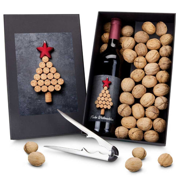 Weihnachtsgeschenk Geschäftspartner – Wein-Ge-Nüsse Set exklusiv