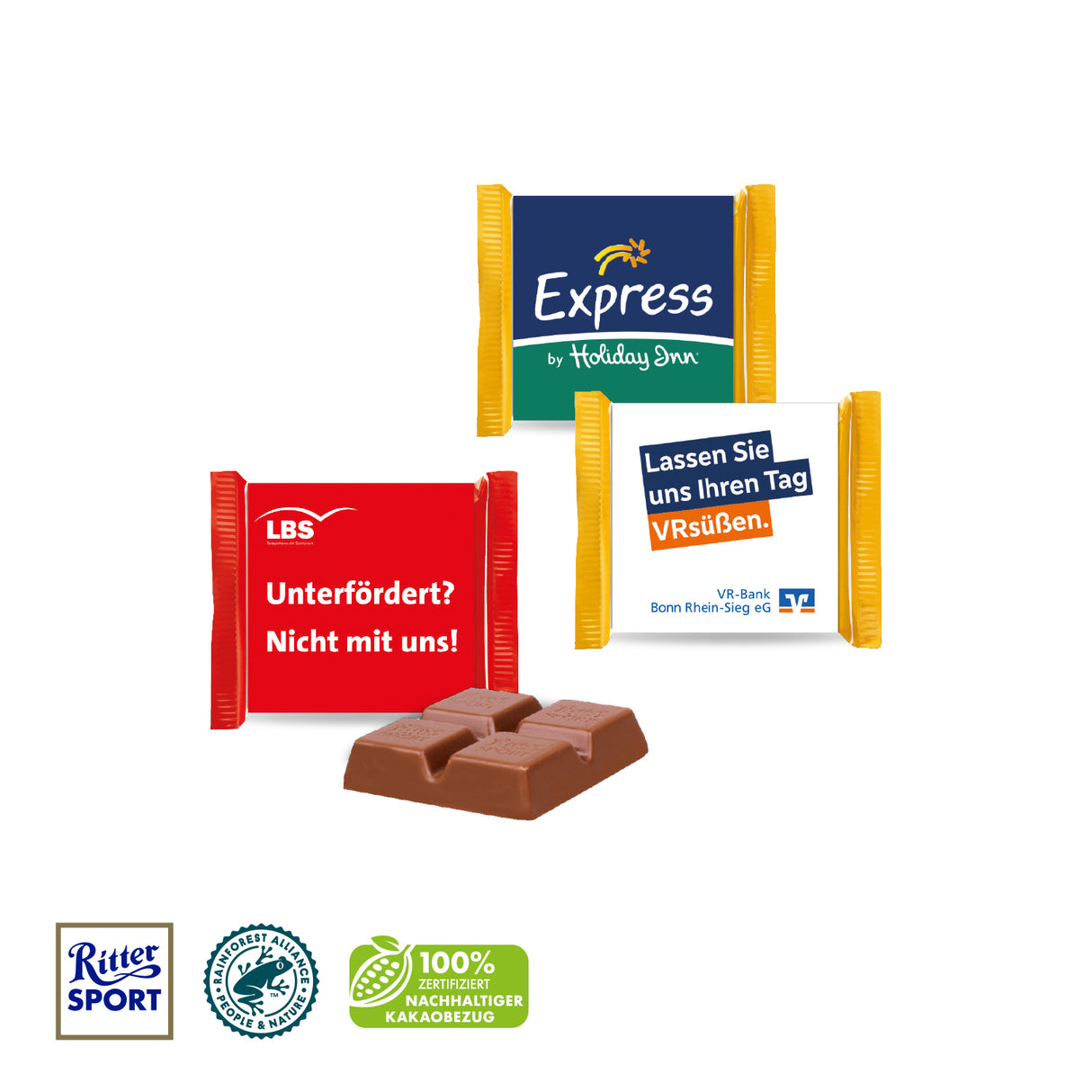 Schokolade Werbeartikel: Ritter Sport Mini mit Werbebanderole - beliebtes Giveaway