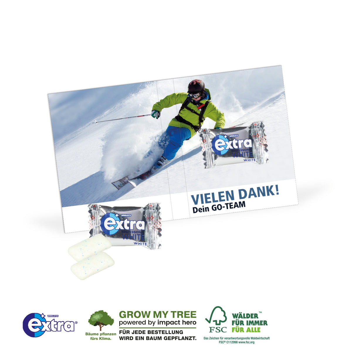 Werbe-Klappkarte mit Wrigley´s Extra Professional White Kaugummi