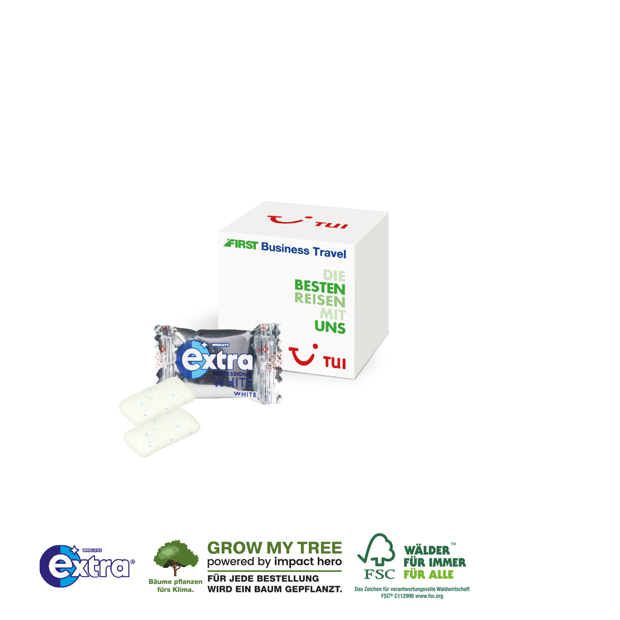 Werbewürfel mit Wrigleys Extra Professional Kaugummi