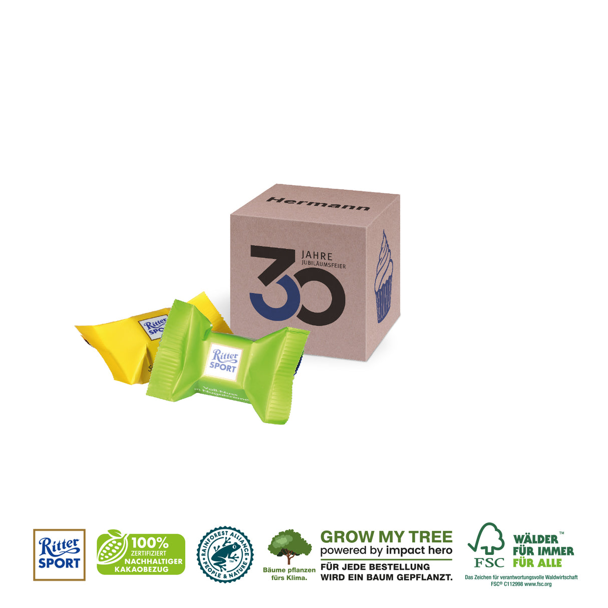 Werbewürfel mit Ritter SPORT Schokowürfel