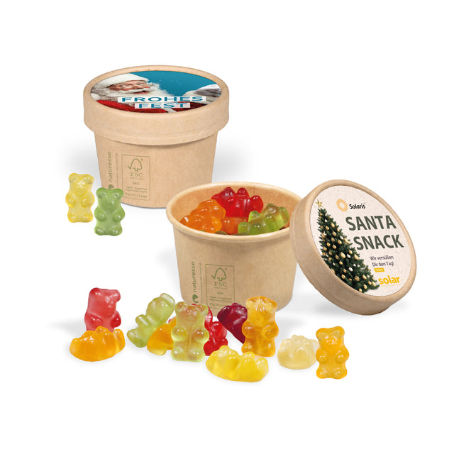 Weihnachtsgeschenk mit Logo - Werbe Fruchtgummi Paperbox mit Einleger