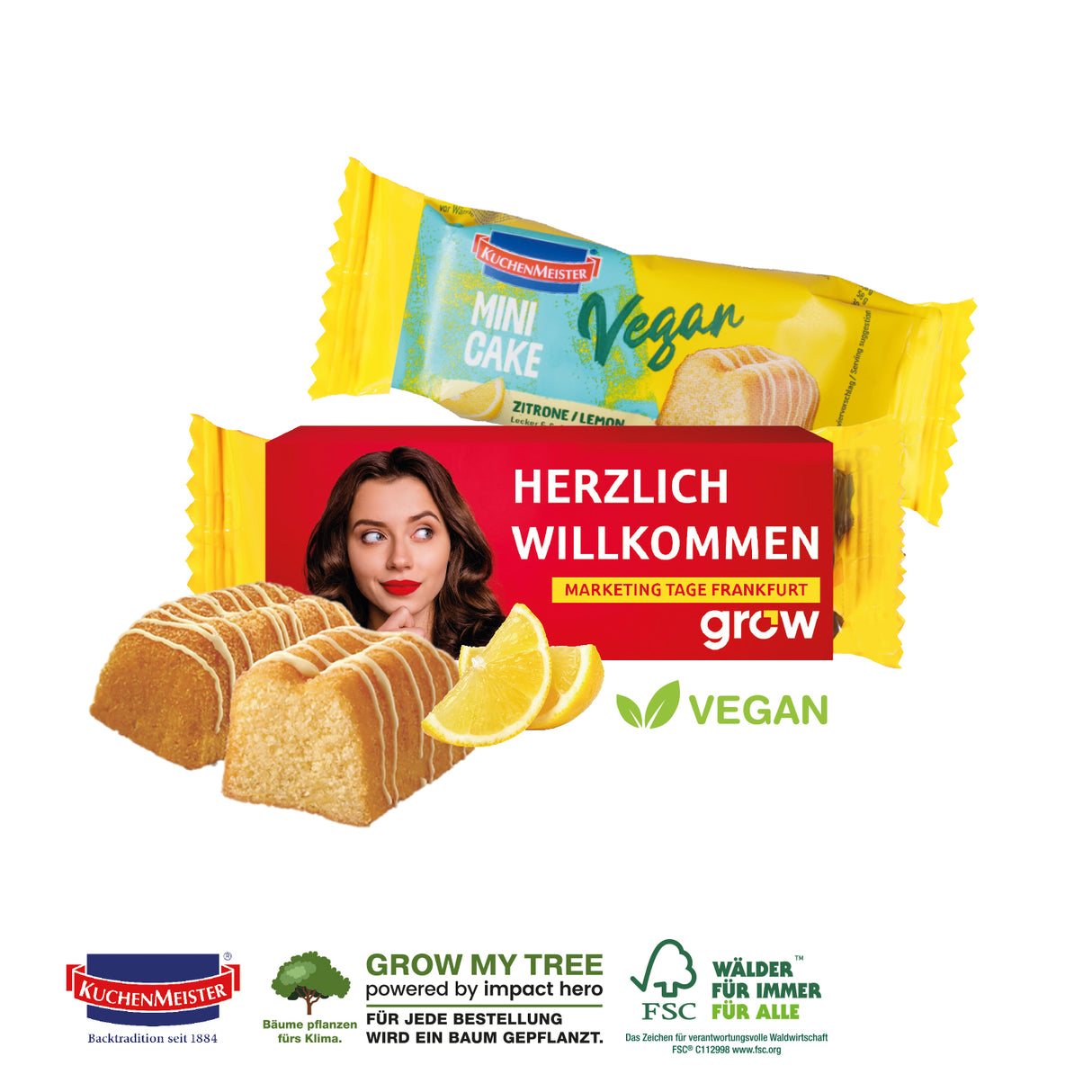 Mini Kuchen vegan mit Werbebanderole