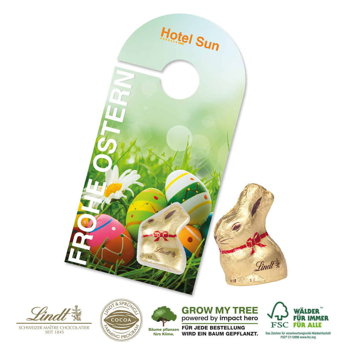 Schokokarte mit Lindt Goldhase Türanhänger