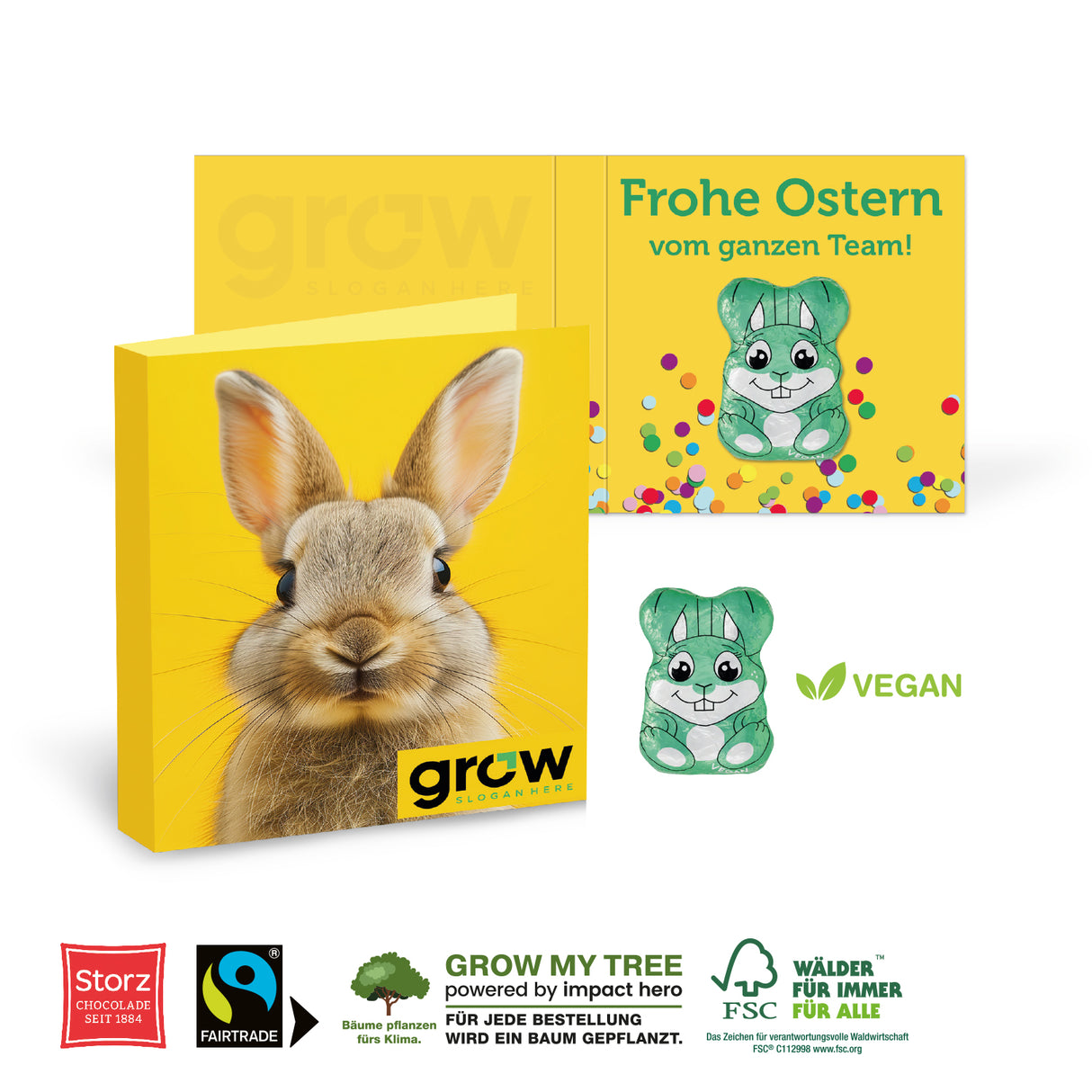 Werbe Klappkarte Osterhase vegan