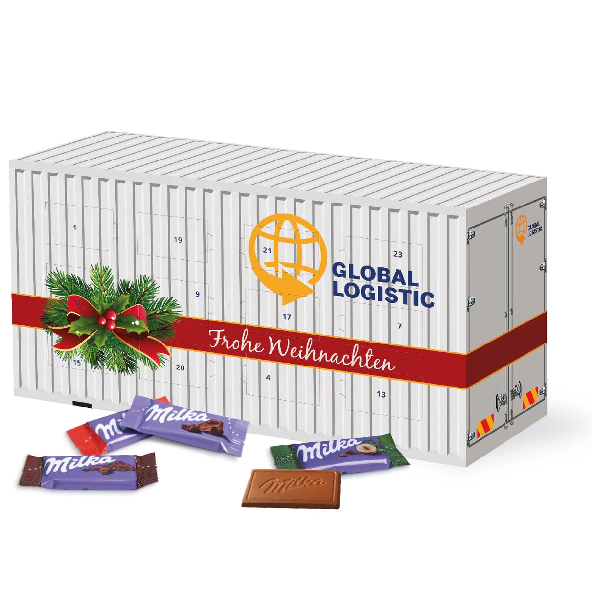 Werbeartikel Adventskalender Container mit Firmen Logo