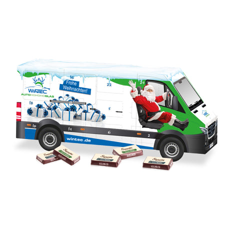 Werbeartikel Transporter Adventskalender mit Firmen Logo