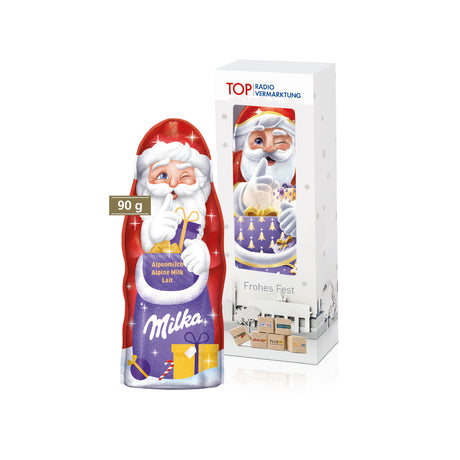 Nikolaus Werbeartikel Mitarbeiter Weihnachten - Milka Weihnachtsmann, 90 g