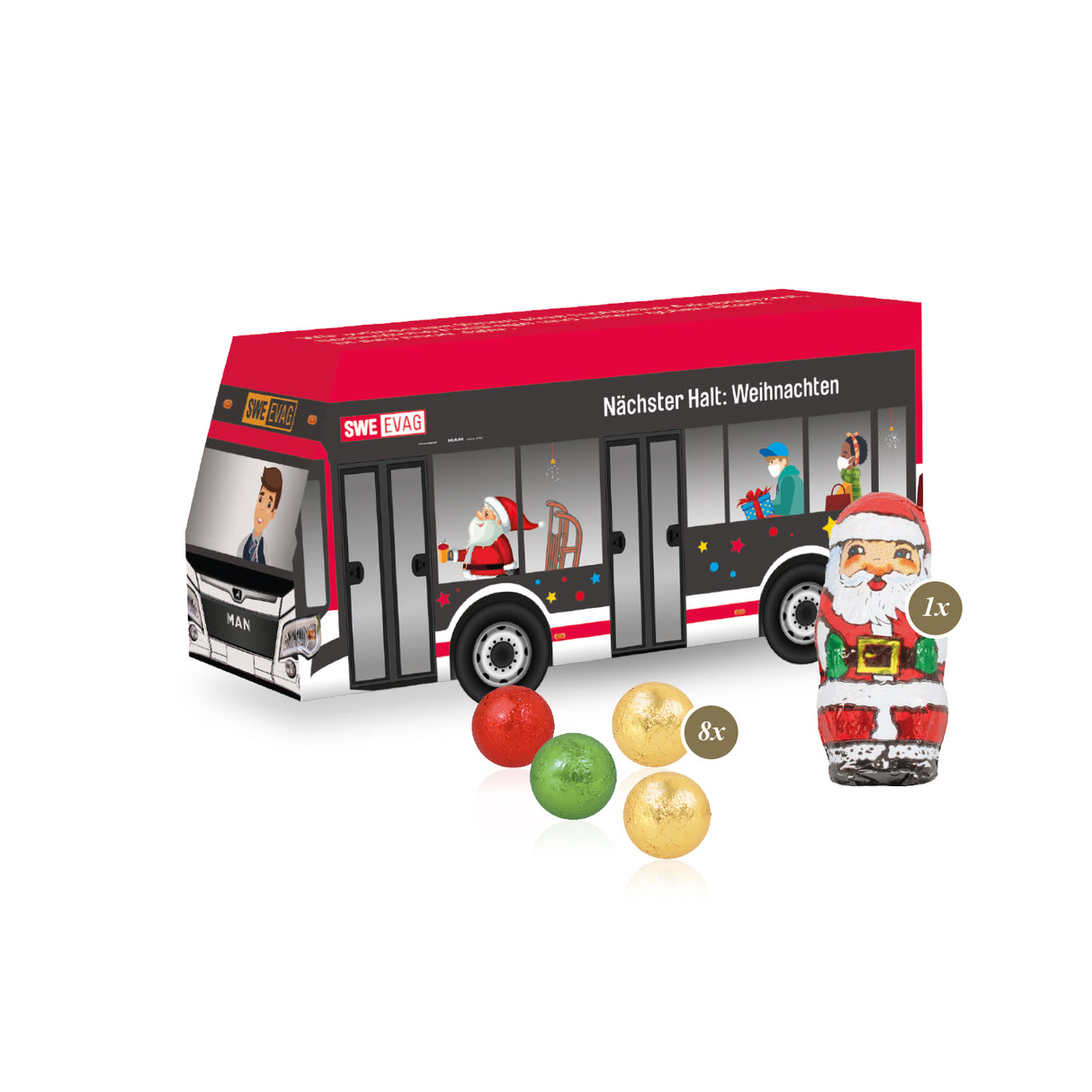 Weihnachten Werbemittel - 3D Präsent Bus - Weihnachtsgeschenk Kunden