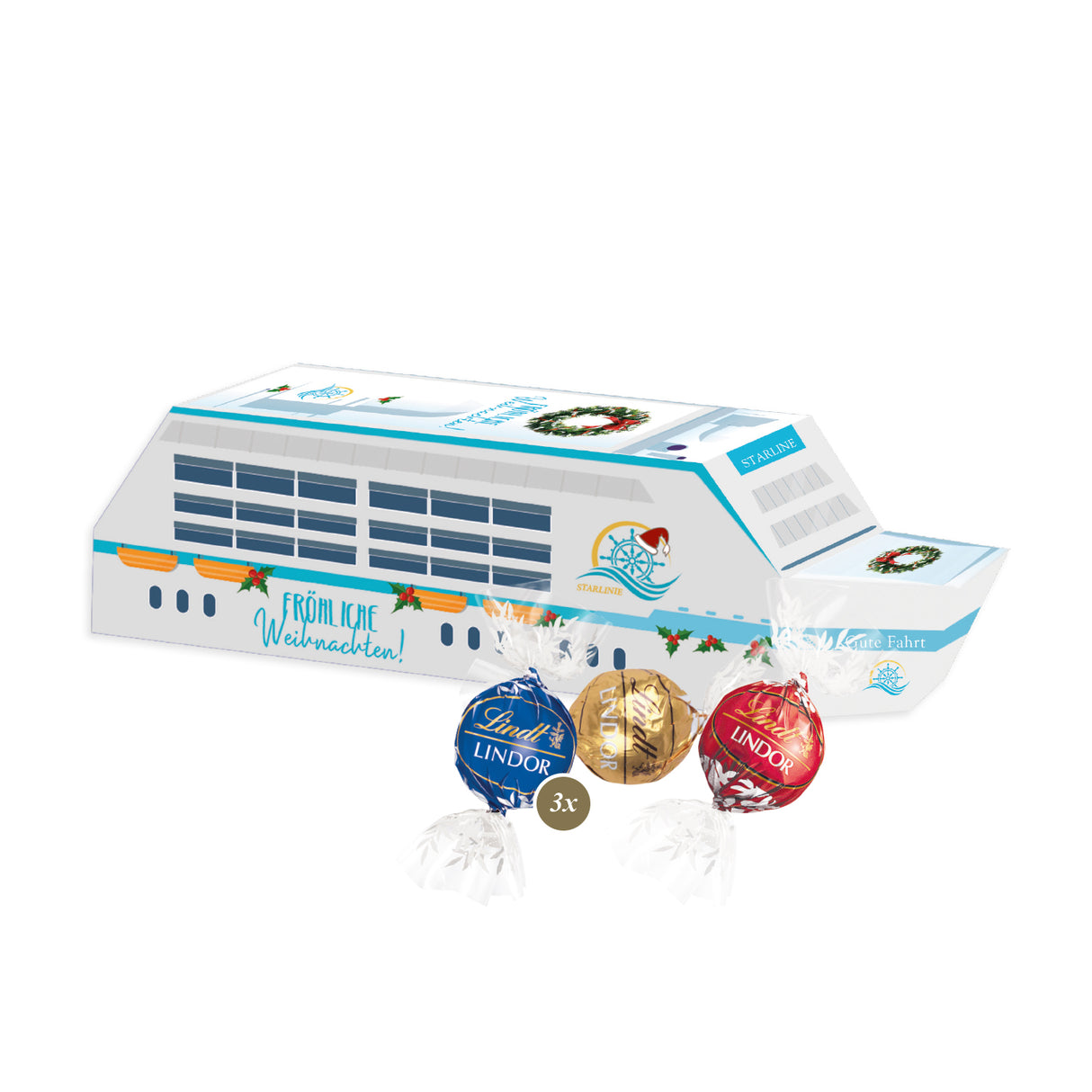 Lindt Werbeartikel Weihnachten -3D Präsent Schiff - Weihnachtsgeschenk Kunden