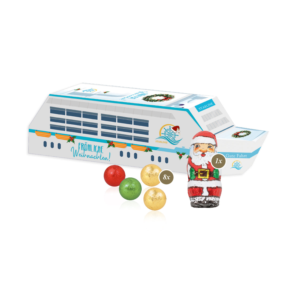 Werbeartikel Weihnachten -3D Präsent Schiff - Weihnachtsgeschenk Kunden