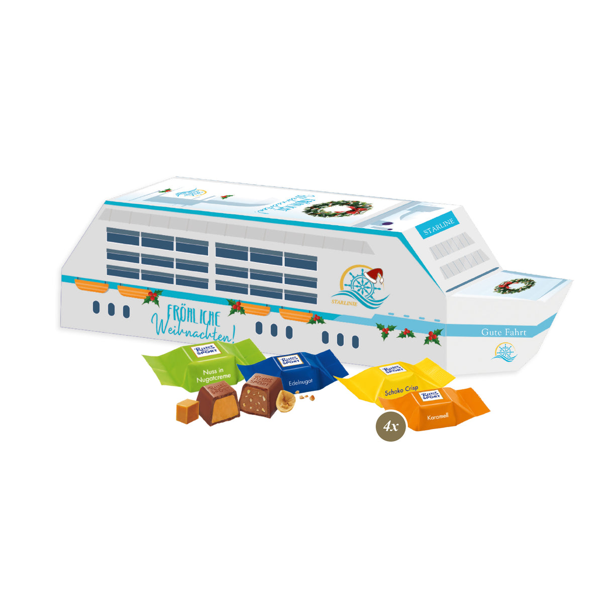 Ritter Sport Werbeartikel Weihnachten -3D Präsent Schiff - Weihnachtsgeschenk Kunden