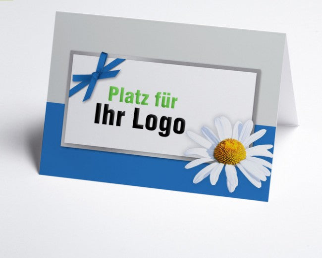 Logo-Grusskarte Margerite, blau/grau