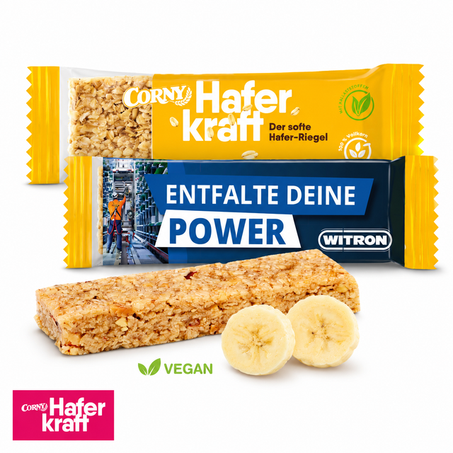 Corny Haferkraft bedrucken mit Logo als Werbegeschenk 