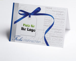 Weihnachtskarte blau Schleife