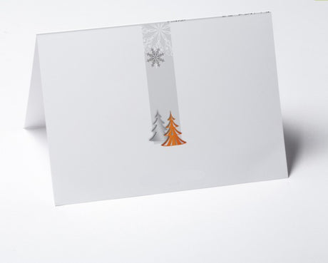 Weihnachtskarte Schneeflocke und Baum in orange