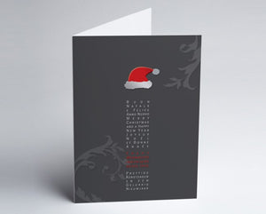 Weihnachtskarte Internationale graue Karte mit Nikolausmütze