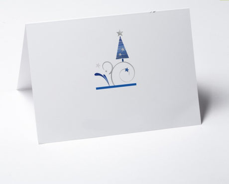 Weihnachtskarte blau grafische Bäume